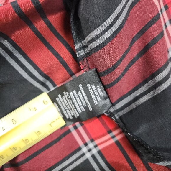 Akademiks Mens Medium Red & Black Plaid Long Sleeve Button-Up Shirt - Picture 3 of 11